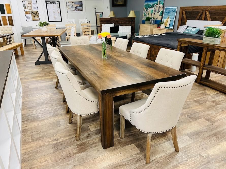 Custom farmhouse trestle dining table